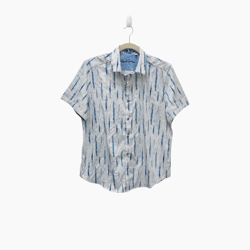 Robert Graham Mens 2XL Classic‎ Fit Short Sleeve Button Up Shirt Vertical Print